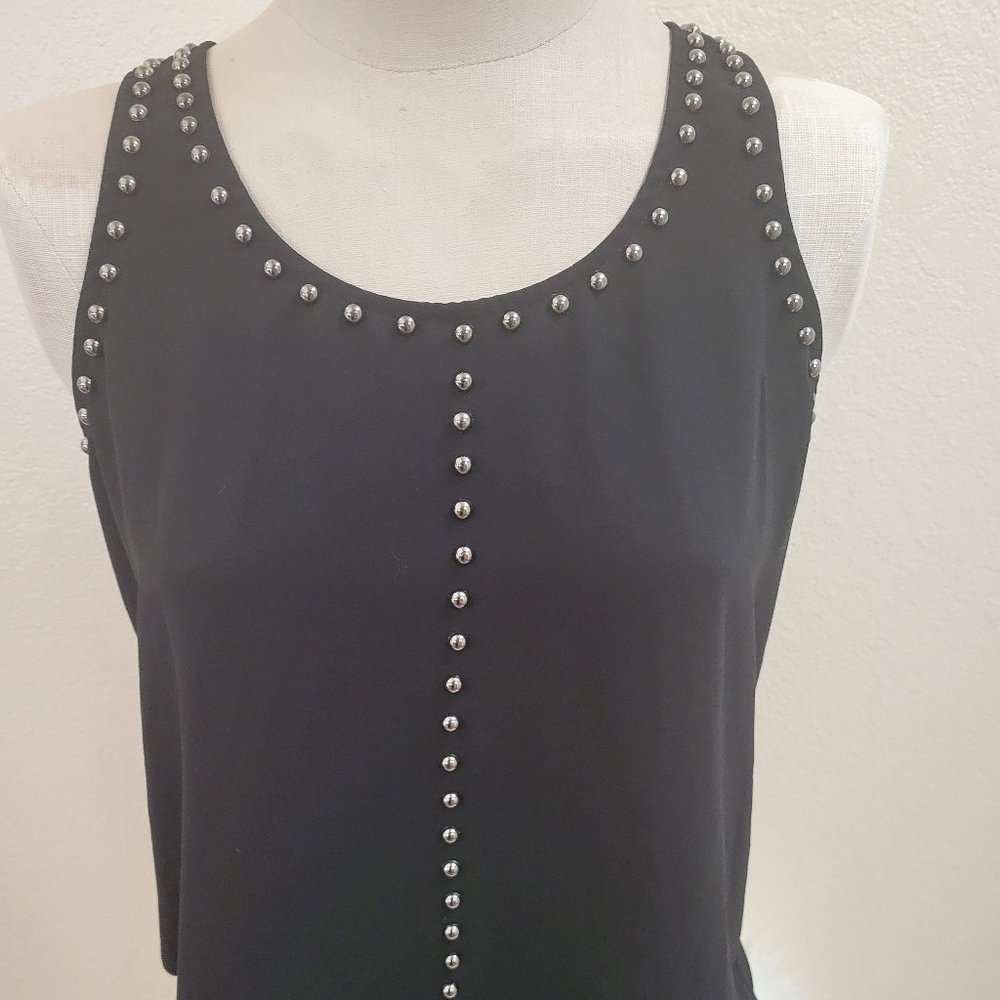 SIZE S PIXLEY Black Sheer Tank W/ Silver Beads